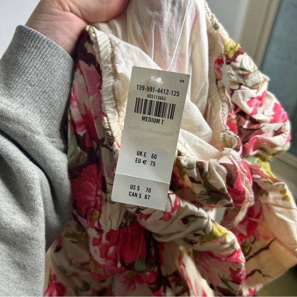 NWT Abercrombie & Fitch Puff Sleeve Babydoll Ruched Floral Linen Cotton M - Picture 11 of 12